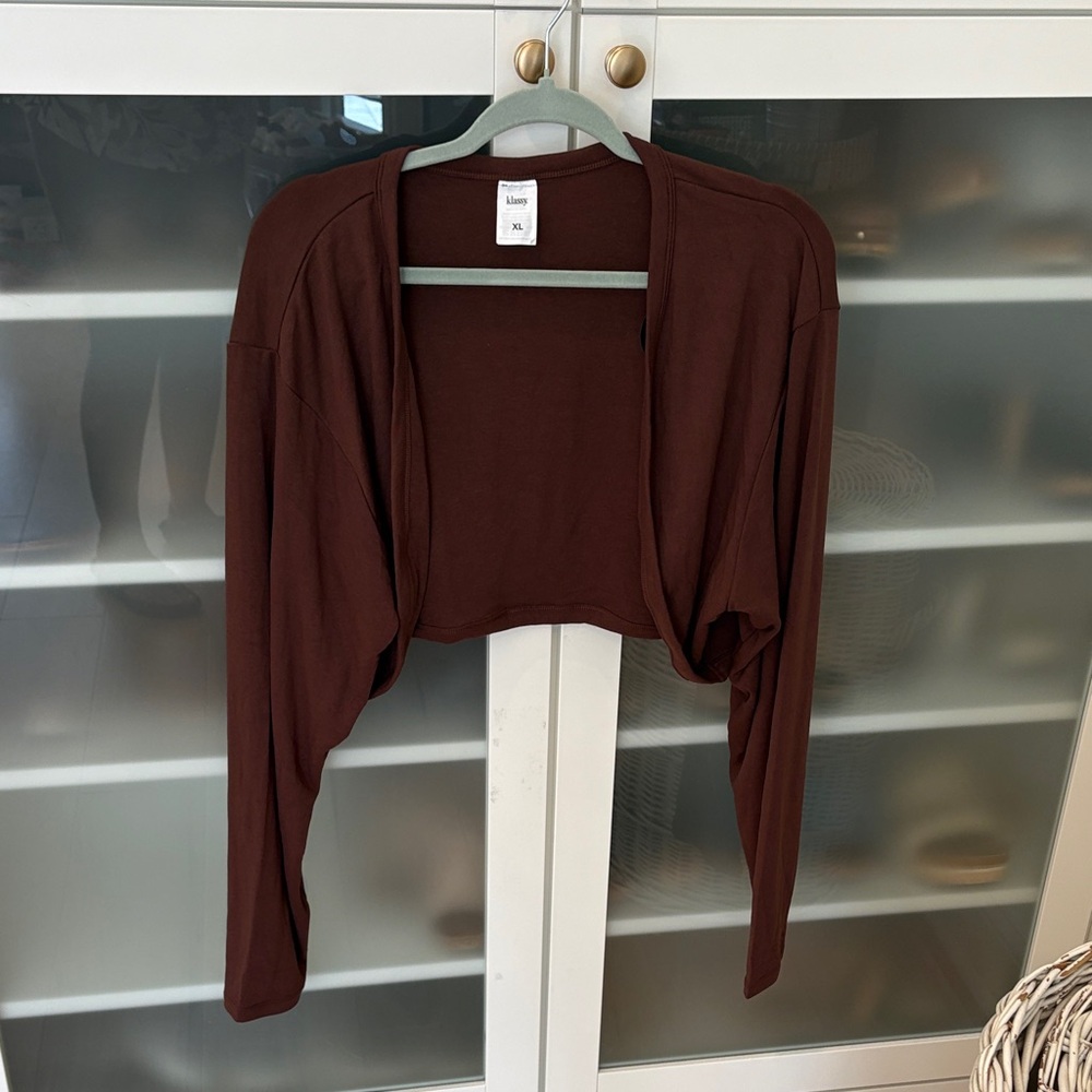 Klassy Network Brown Cropped Open-Front Cardigan NWT